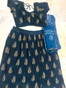 Embroidered Teal Lehenga Choli Set