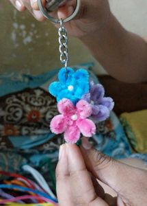 homemade Fuzzy Floral Keychain