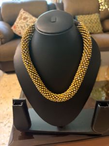 Elegant oxidised Gold & Silver Beaded Necklace