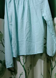 Off Shoulder Light Blue Flowy Long Sleeve Top