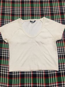 Cream V-Neck T-Shirt
