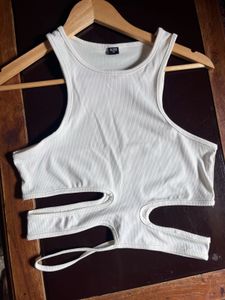 White Ribbed Cut-Out Tank Top