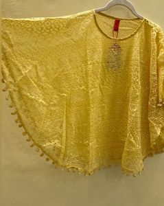 COTTINFABTextured Round Neck Top with Lace Detail
