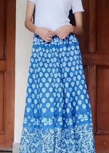 Bohemian Blue Floral Print Maxi Skirt