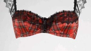 Red Plaid Lace Trim Bra
