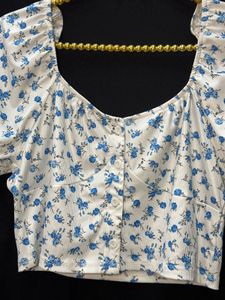 Floral Puff Sleeve Cropped Top