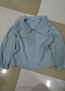 Light Blue Ruffled Collar Blouse