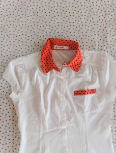 Cute White &amp; Orange Polka Dot Top