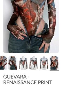 Renaissance Print Sheer Bodysuit