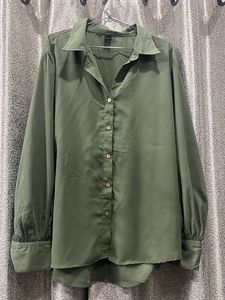 Chic Olive Green Button-Up Shirt