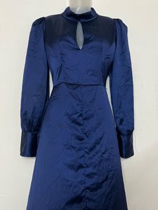 Pintresty silk Elegant Navy Blue Satin Dress