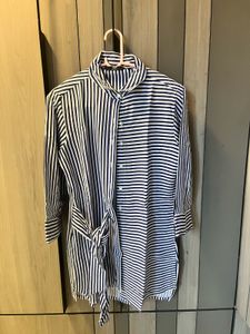 Blue Asymmetrical Striped Shirt