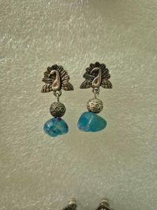 Peacock Drop Earrings with Blue Agate