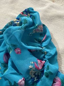 Blue Floral Print Ruffle Top