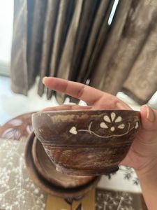 Set of 3- Wooden Bowl with Floral Inlay Spoon