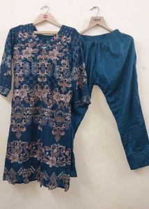 Embroidered Teal Kurta Set with Dupatta