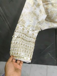 White &amp; Gold Embroidered Blouse