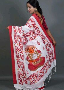 Elegant White &amp; Red Saree