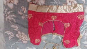 Pink &amp; Orange Embroidered Saree with peti