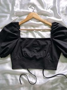 Black Puff Sleeve Crop Top