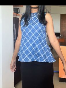 Blue Plaid Peplum Top