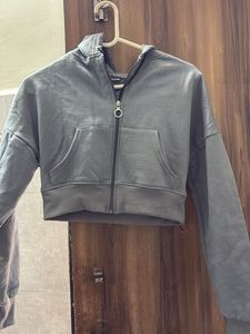 Grey Cropped Zip-Up Hoodie