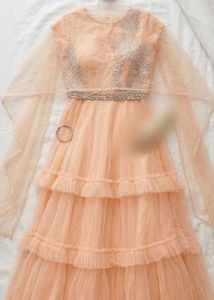 Peach Tiered Lehenga Choli with Cape