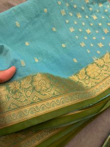Elegant Blue Saree with Gold Border