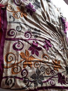 grey bangalore silk gorgete with mauve & mustard f