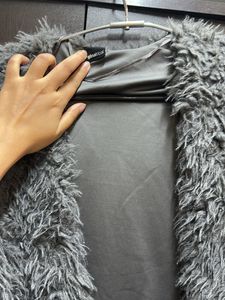 Gina Tricot Grey Shaggy Faux Fur Jacket