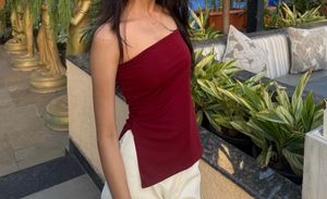 Elegant Red Strapless Top