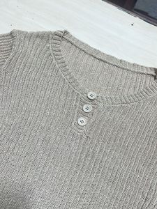 Chic Beige Knit Top with Button Detail