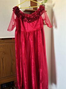 Stunning Red Off-Shoulder Floral Gown