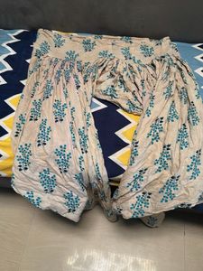 Cream Kurta with Blue Floral Print