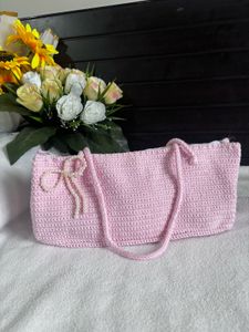 Handmade Pink Crochet Shoulder Bag / Tote Ba