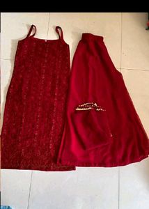 Stunning Red Chikankari Kurta Set