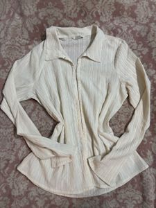 Chic Textured White Button-Up Top