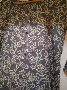 Stylish Grey Floral Print Kurta
