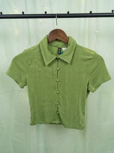 Y2K inspired H&amp;M Lime Green Button-Up Collared Top