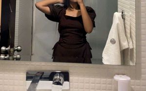 Brown Puff Sleeve Square Neck Dress