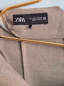 Tan High-Waisted Trousers Zara