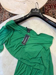 Green Ruched One Shoulder Midi Dress