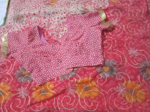 Beautiful Pink Floral Saree with Blouse