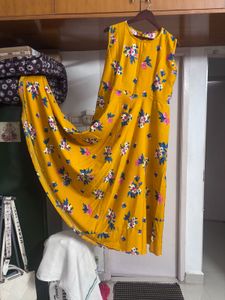 Floral Print Mustard Sleeveless Dress
