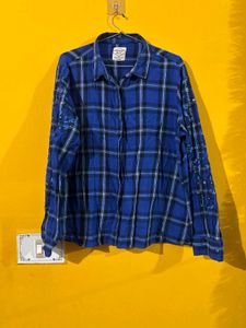 Blue Plaid Embroidered Shirt
