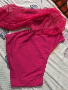 Pink one shoulder crop top