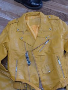 Yellow Faux Leather Biker Jacket