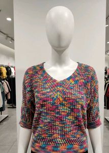 V-Neck Multi-Color Knit Sweater