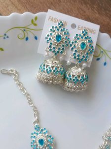 Elegant Teal Stone Necklace &amp; Earring Set