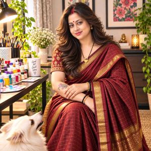 Elegant Maroon Mangalgiri Saree with Gold Border